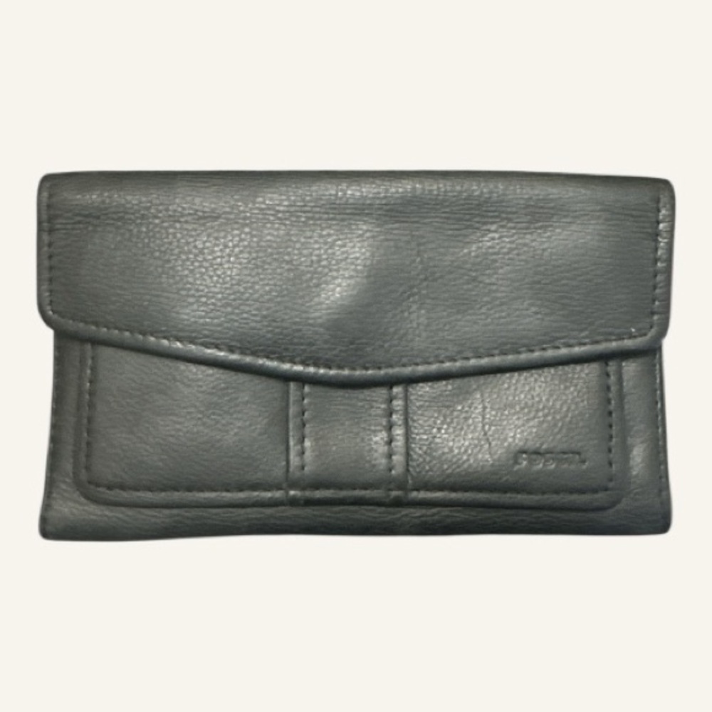 Fossil Women’s Black leather trifold continental wallet w/ snap & exterior zip